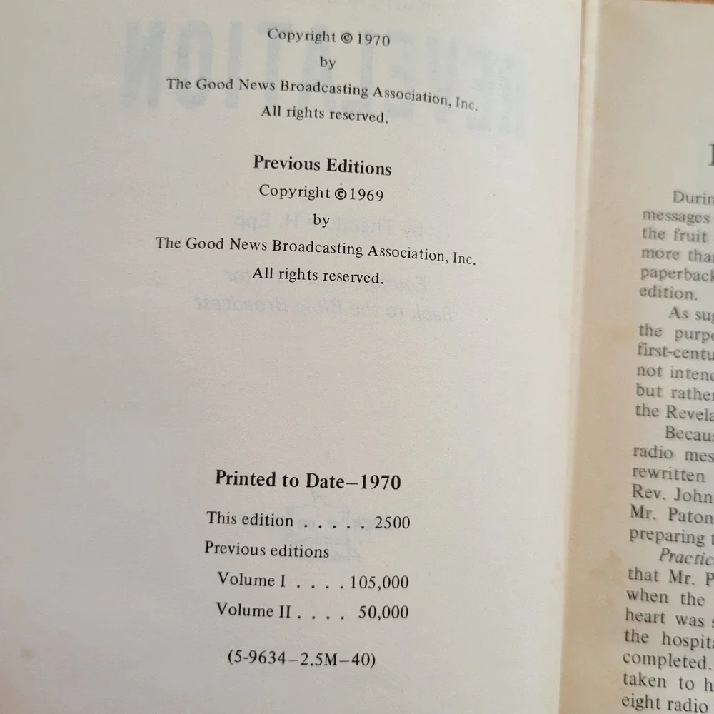 Practical Studies in Revelation EPP Back to the Bible Hardcover 1970 Christian‎